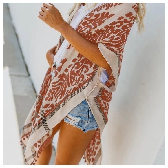 REGGIE-Printed Kimono With Pom Detail - Picture 3 of 12